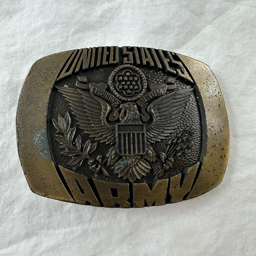 Vintage 1980 United States Army Belt Buckle by Indiana Metal Craft Brass‎ Heavy
